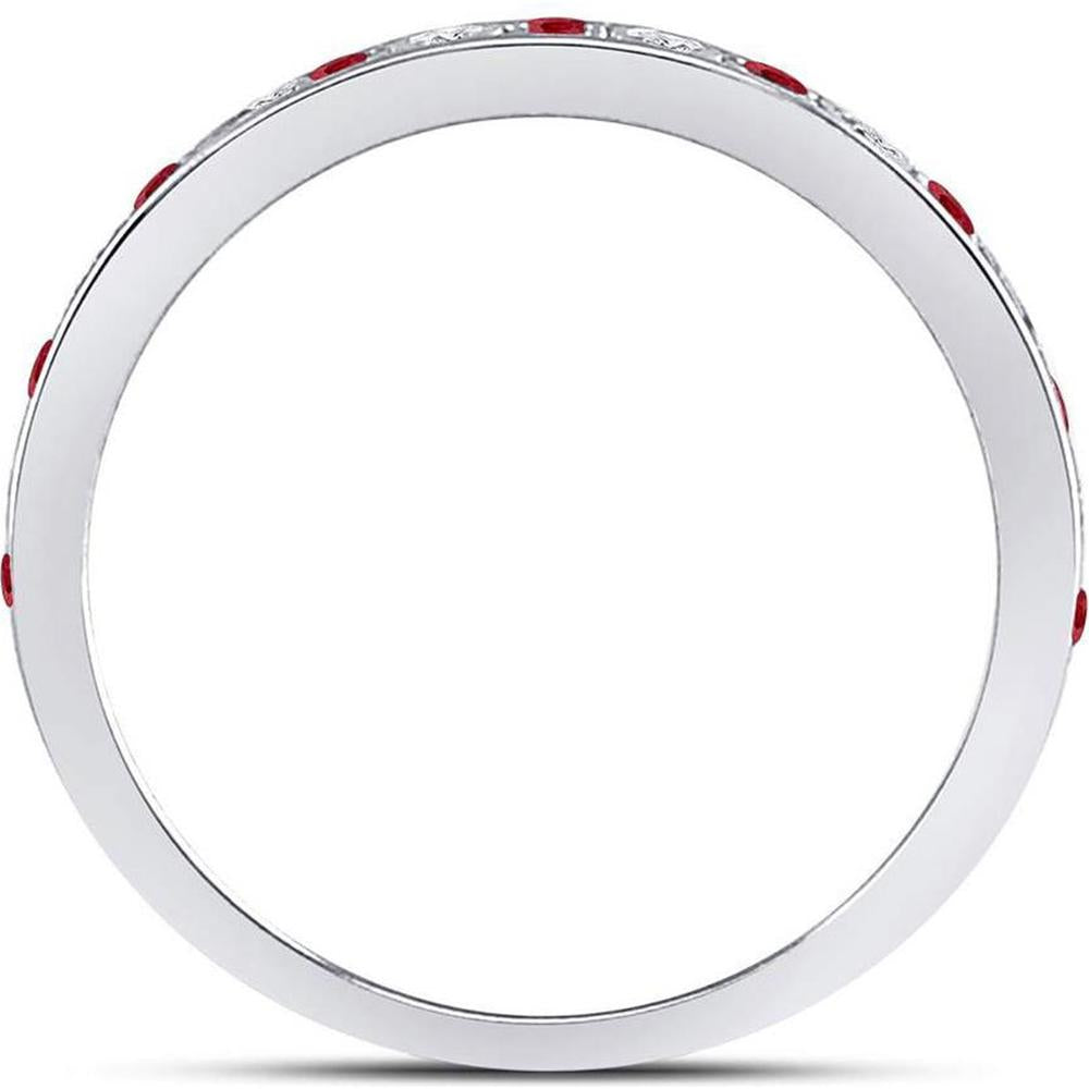 10K White Gold Round Ruby and Diamond Stackable Band Ring - 1/3 Carat Total Gemstone Weight