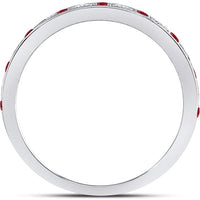 10K White Gold Round Ruby and Diamond Stackable Band Ring - 1/3 Carat Total Gemstone Weight