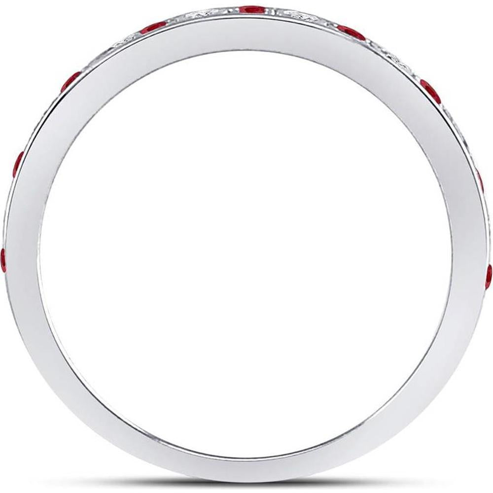 10K White Gold Round Ruby and Diamond Stackable Band Ring - 1/3 Carat Total Gemstone Weight