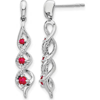 10K White Gold Ruby and Diamond 3-Stone Post Dangle Earrings - 0.26 Carat Total Ruby Weight by Monteluci Fine Jewelry