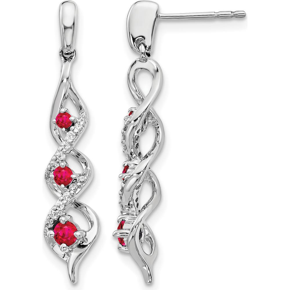 10K White Gold Ruby and Diamond 3-Stone Post Dangle Earrings - 0.26 Carat Total Ruby Weight by Monteluci Fine Jewelry