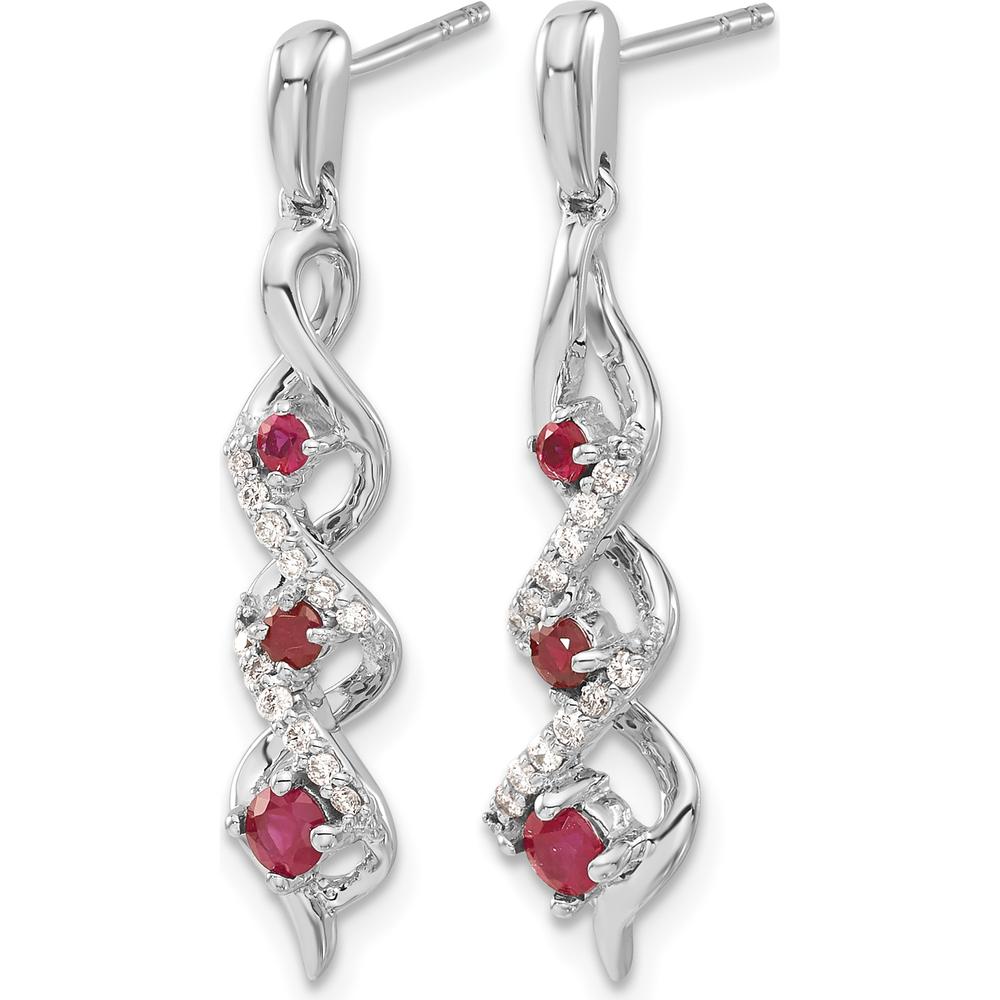 10K White Gold Ruby and Diamond 3-Stone Post Dangle Earrings - 0.26 Carat Total Ruby Weight by Monteluci Fine Jewelry