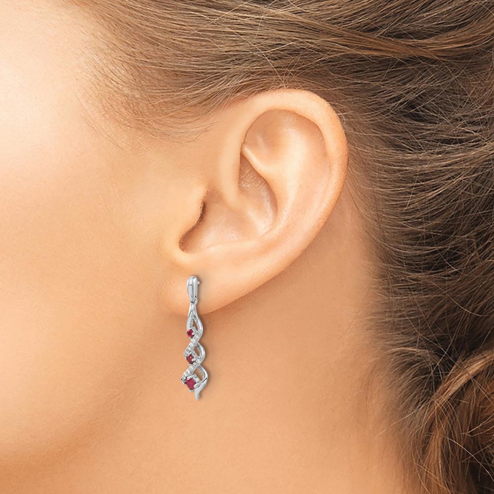 10K White Gold Ruby and Diamond 3-Stone Post Dangle Earrings - 0.26 Carat Total Ruby Weight by Monteluci Fine Jewelry