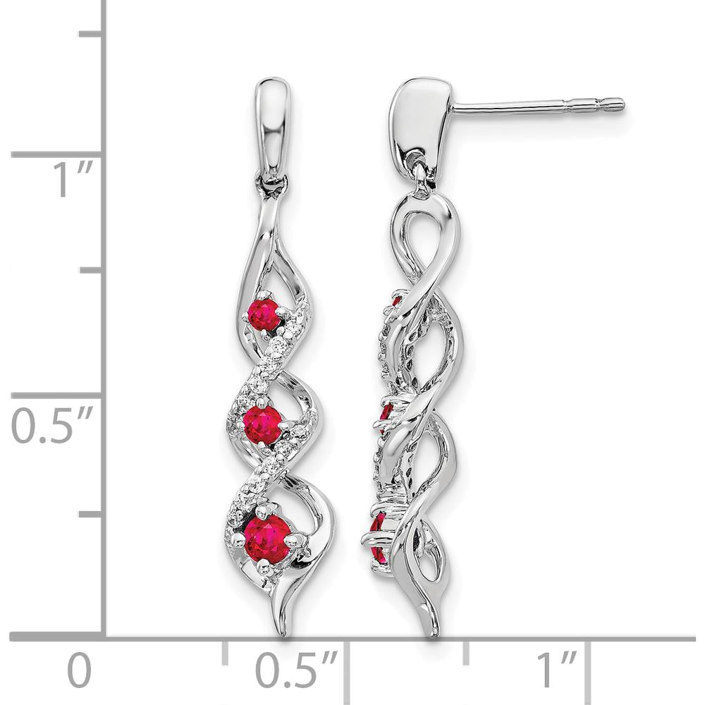 10K White Gold Ruby and Diamond 3-Stone Post Dangle Earrings - 0.26 Carat Total Ruby Weight by Monteluci Fine Jewelry