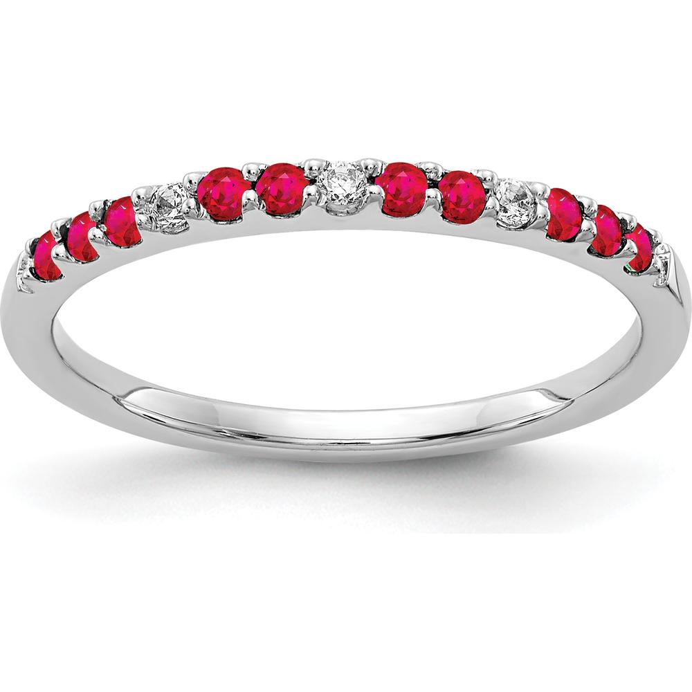 10K White Gold Ruby and Diamond Band Ring with Round Rubies and Diamonds - 0.30 Carat Total Weight by 0