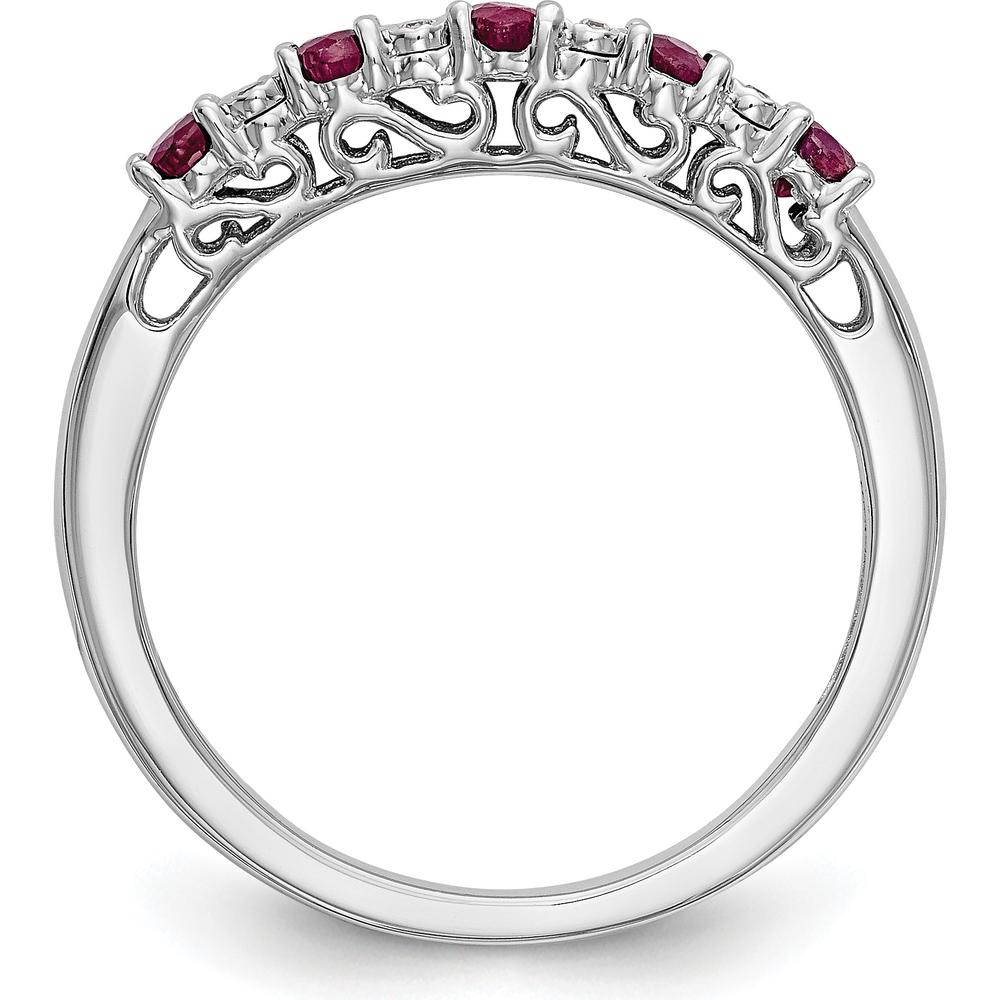 10K White Gold Ruby and Diamond Band with Prong Set Round Natural Gemstones - 0.04 Carat Ruby and 0.003 Carat Diamond Total Weight by 0