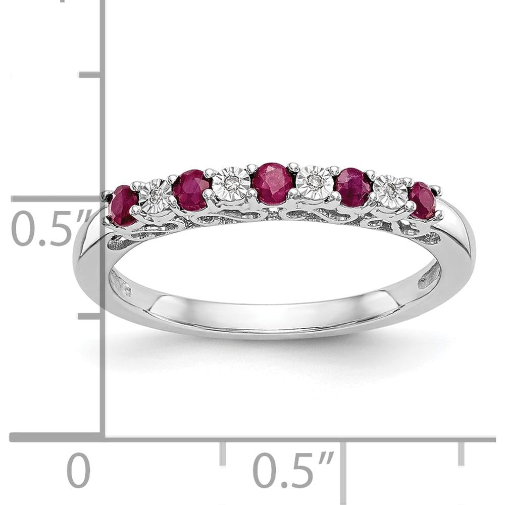 10K White Gold Ruby and Diamond Band with Prong Set Round Natural Gemstones - 0.04 Carat Ruby and 0.003 Carat Diamond Total Weight by 0