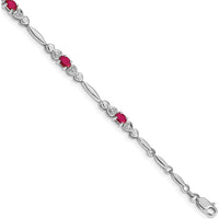 10K White Gold Ruby and Diamond Bracelet with Oval Rubies and Round Diamonds - 0.22 Carats Total Ruby Weight, 0.01 Carats Total Diamond Weight by Monteluci Fine Jewelry