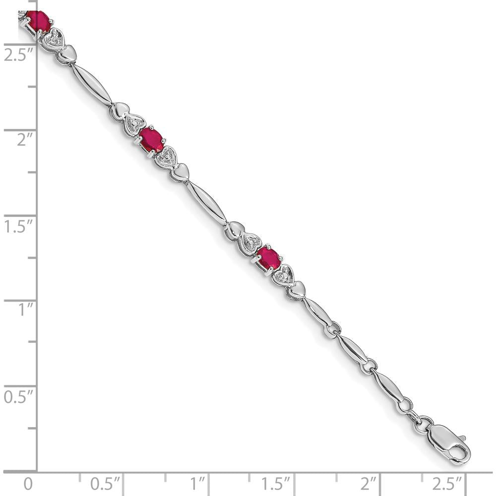 10K White Gold Ruby and Diamond Bracelet with Oval Rubies and Round Diamonds - 0.22 Carats Total Ruby Weight, 0.01 Carats Total Diamond Weight by Monteluci Fine Jewelry