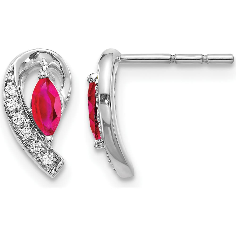 10K White Gold Ruby and Diamond Earrings - 0.16 Carat Ruby, 0.016 Carat Diamond by Monteluci Fine Jewelry