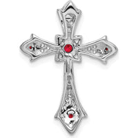 10K White Gold Ruby and Diamond Fleur de Lis Cross Chain Slide with Round Rubies and Diamonds - 0.118 Carat Total Ruby Weight, 0.080 Carat Total Diamond Weight by Oro Pregiato