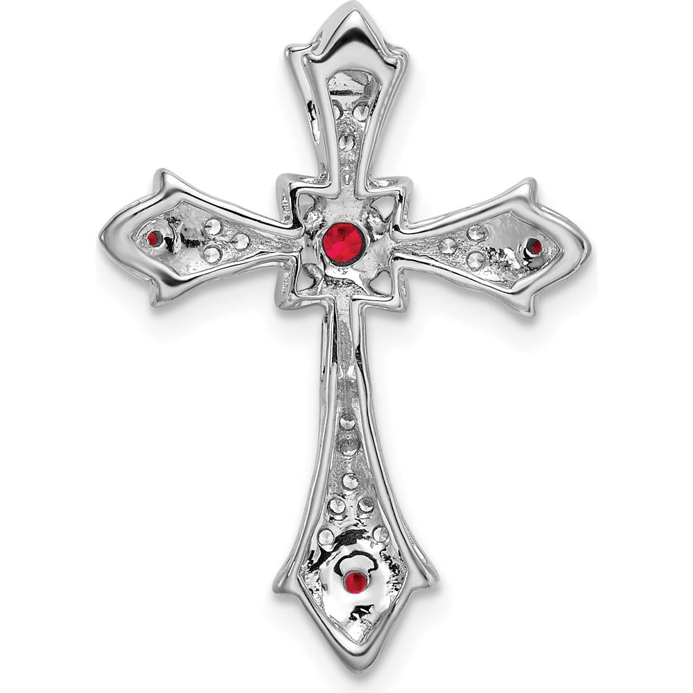 10K White Gold Ruby and Diamond Fleur de Lis Cross Chain Slide with Round Rubies and Diamonds - 0.118 Carat Total Ruby Weight, 0.080 Carat Total Diamond Weight by Oro Pregiato