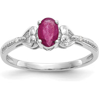 10K White Gold Ruby and Diamond Ring with Oval Ruby and Round Diamonds - 0.6 Carat Total Ruby Weight