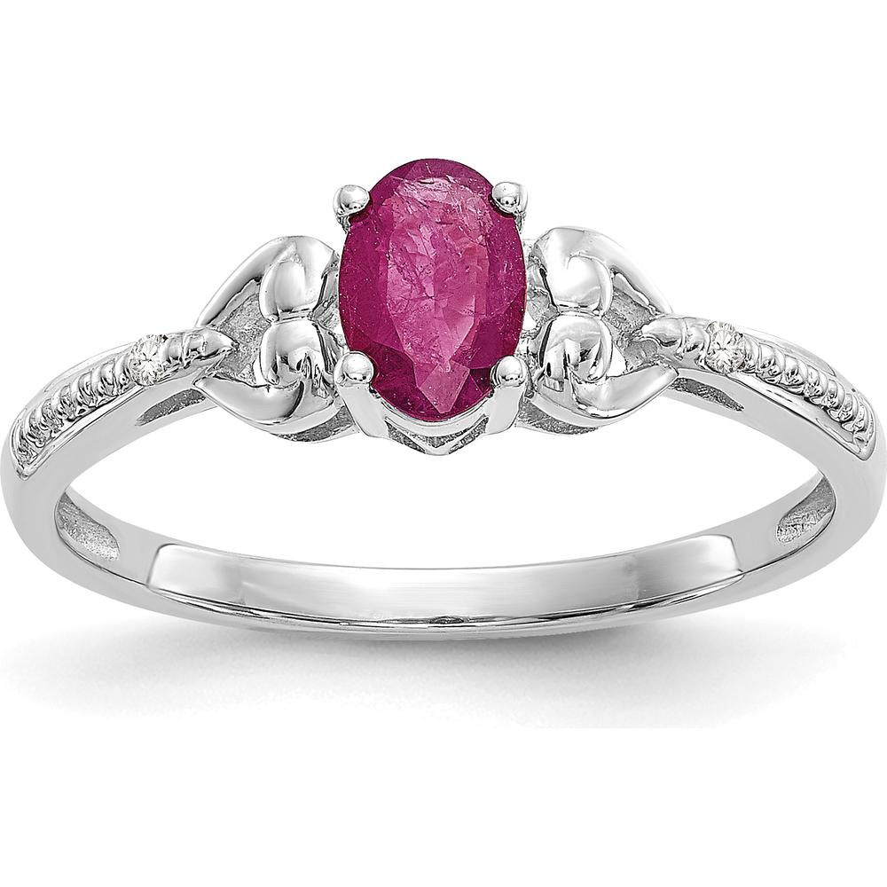 10K White Gold Ruby and Diamond Ring with Oval Ruby and Round Diamonds - 0.6 Carat Total Ruby Weight