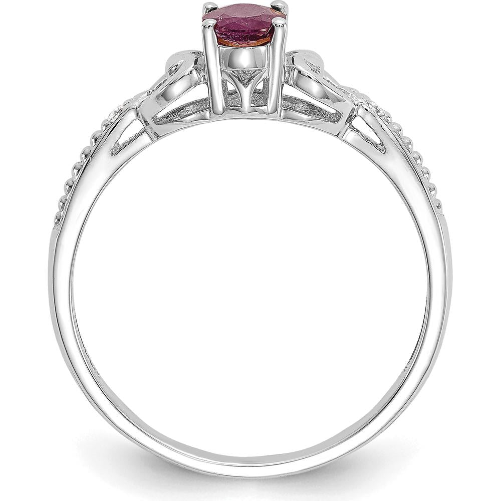 10K White Gold Ruby and Diamond Ring with Oval Ruby and Round Diamonds - 0.6 Carat Total Ruby Weight