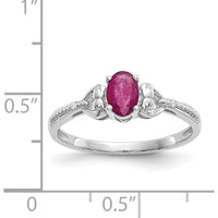 10K White Gold Ruby and Diamond Ring with Oval Ruby and Round Diamonds - 0.6 Carat Total Ruby Weight