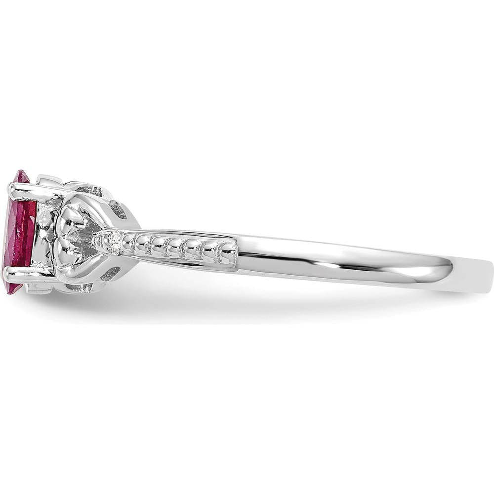 10K White Gold Ruby and Diamond Ring with Oval Ruby and Round Diamonds - 0.6 Carat Total Ruby Weight