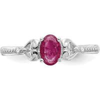 10K White Gold Ruby and Diamond Ring with Oval Ruby and Round Diamonds - 0.6 Carat Total Ruby Weight