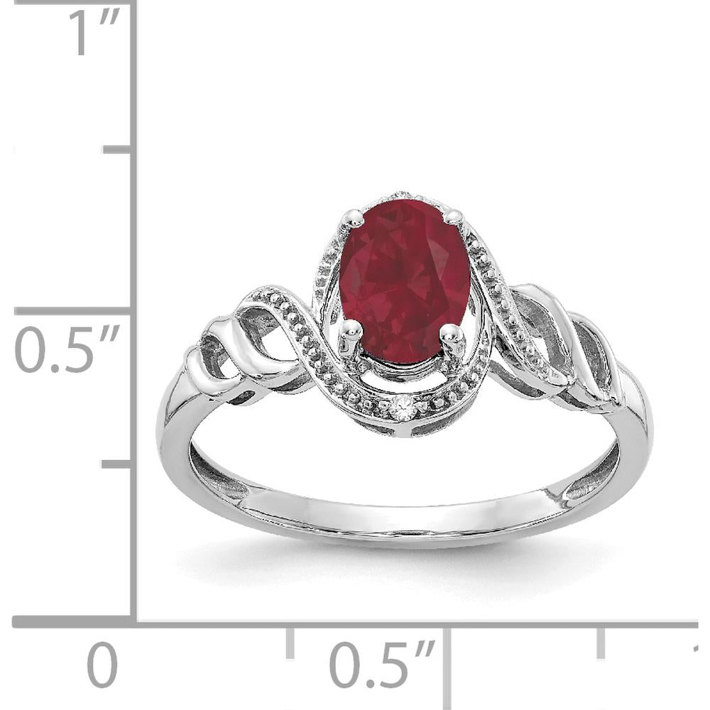 10K White Gold Ruby and Diamond Ring with Oval Ruby and Round Diamonds - 0.93 Carat Ruby, 0.016 Carat Diamonds