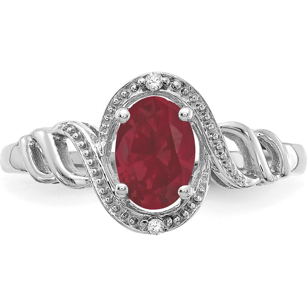 10K White Gold Ruby and Diamond Ring with Oval Ruby and Round Diamonds - 0.93 Carat Ruby, 0.016 Carat Diamonds