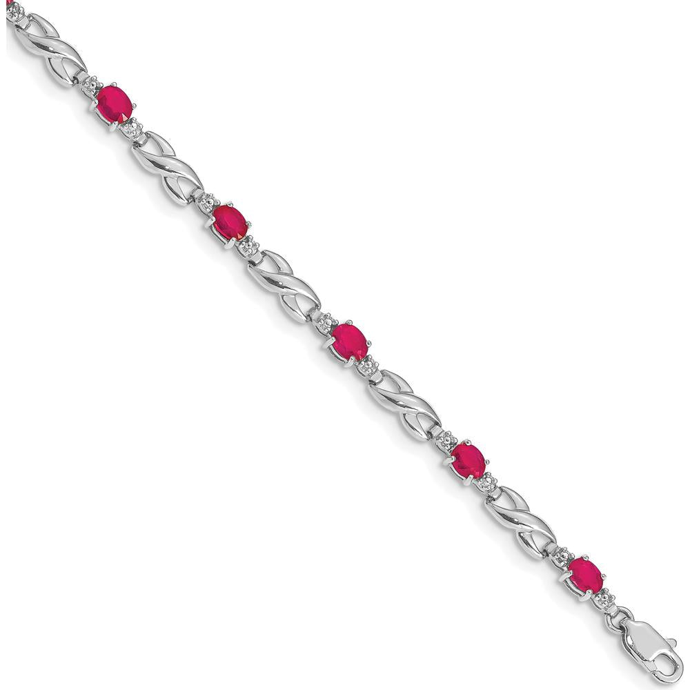 10K White Gold Ruby and Diamond Tennis Bracelet - 0.22 Carats Ruby, 0.01 Carats Diamond by Monteluci Fine Jewelry