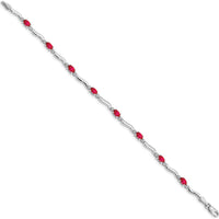 10K White Gold Ruby and Diamond Tennis Bracelet - 7" Length, 0.92 Carats Total Gem Weight by Oro Pregiato