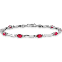 10K White Gold Ruby and Diamond Tennis Bracelet - 7" Length, 0.92 Carats Total Gem Weight by Oro Pregiato