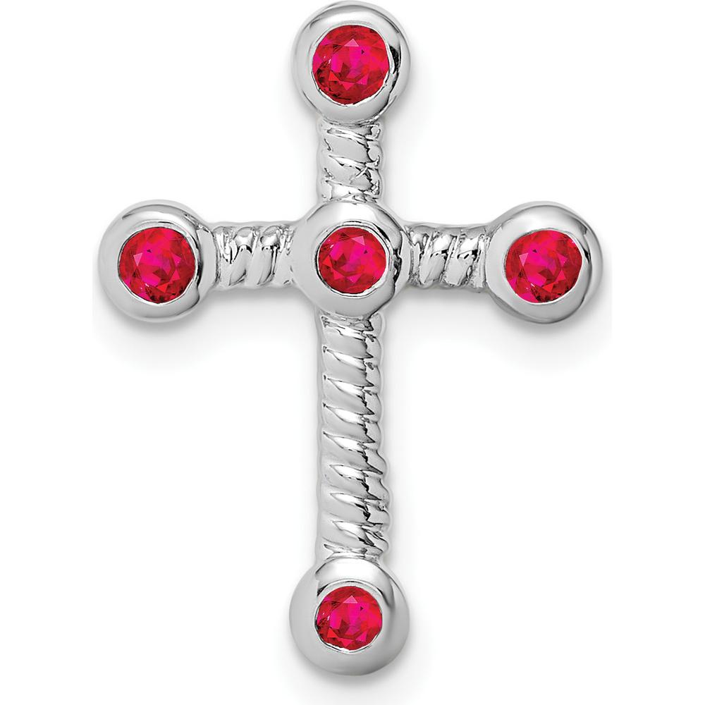 10K White Gold Ruby Cross Pendant with 5 Round Rubies - 0.0585 Carat Total Ruby Weight by Lumare Gioia