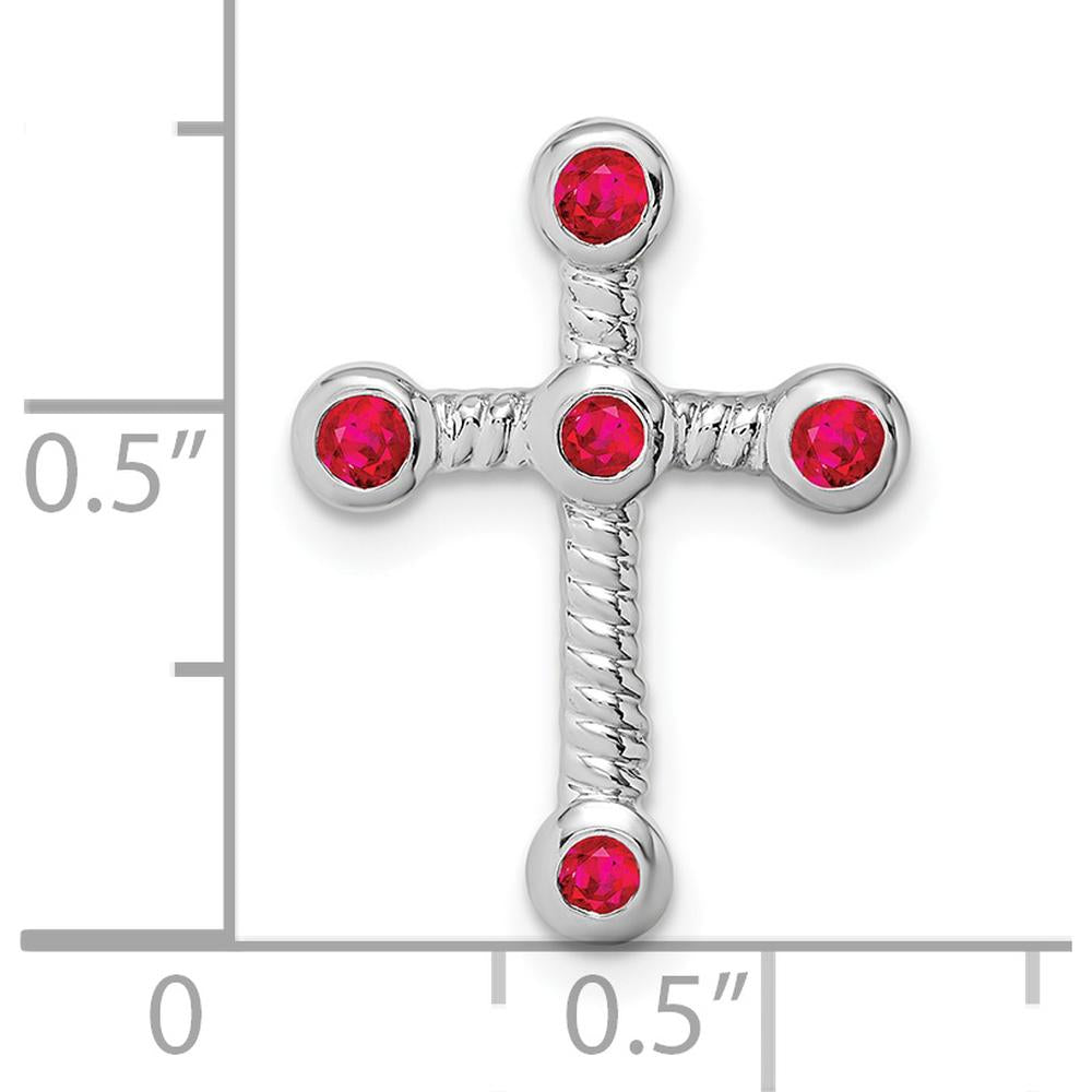 10K White Gold Ruby Cross Pendant with 5 Round Rubies - 0.0585 Carat Total Ruby Weight by Lumare Gioia