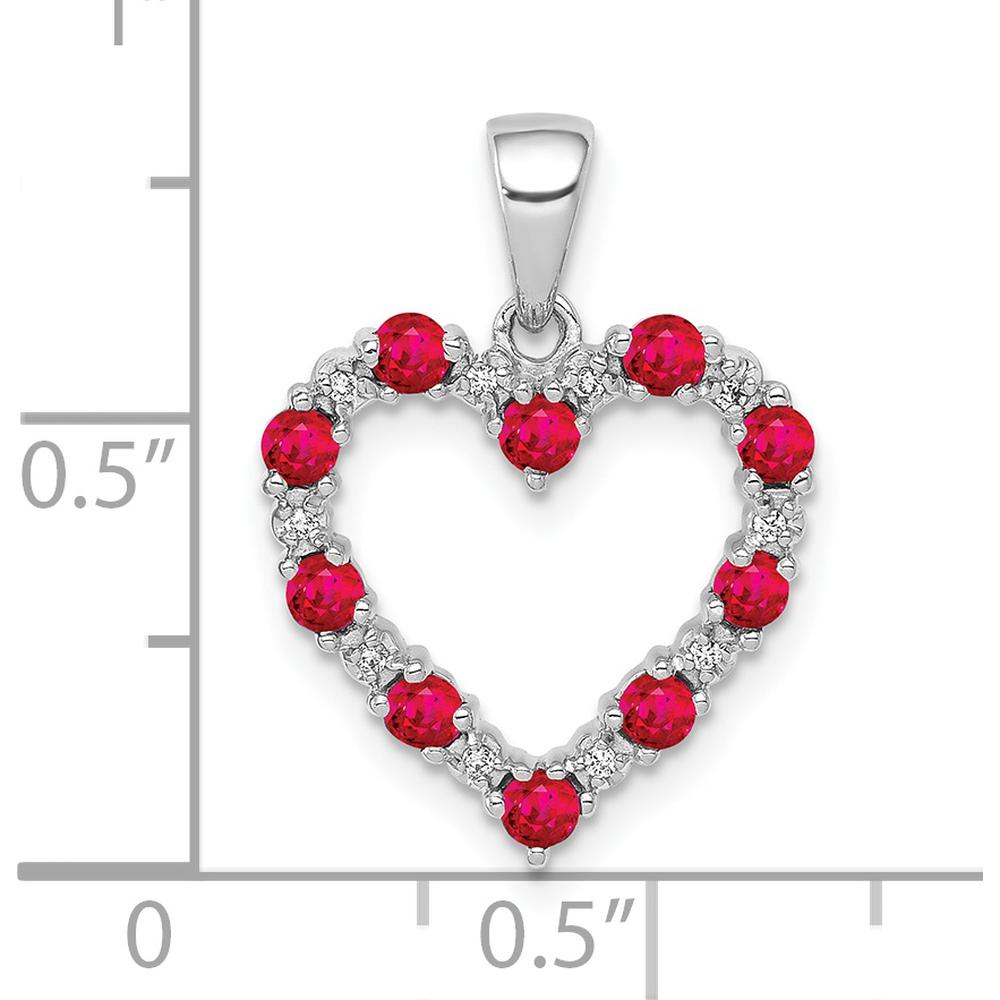 10K White Gold Ruby Heart Pendant with Diamond Accents - 0.05 Carat Ruby and 0.003 Carat Diamond by Lumare Gioia
