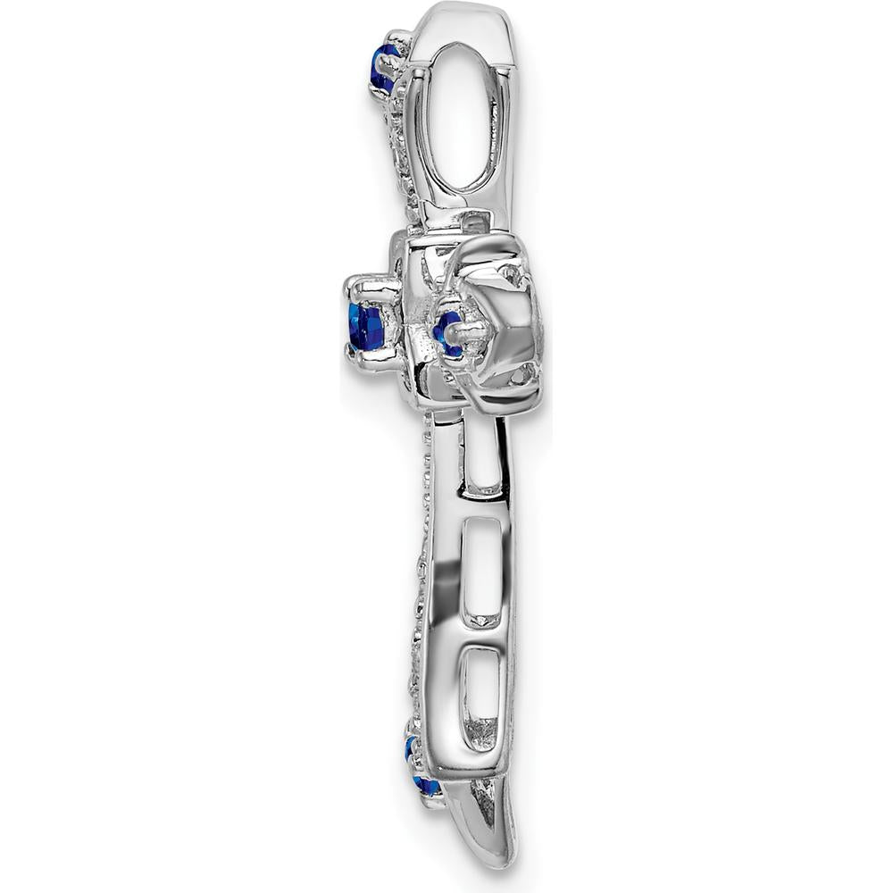 10K White Gold Sapphire and Diamond Fleur de Lis Cross Slide Pendant - 0.048 Carat Sapphire, 0.005 Carat Total Diamond Weight by Oro Pregiato