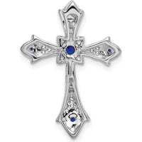 10K White Gold Sapphire and Diamond Fleur de Lis Cross Slide Pendant - 0.048 Carat Sapphire, 0.005 Carat Total Diamond Weight by Oro Pregiato