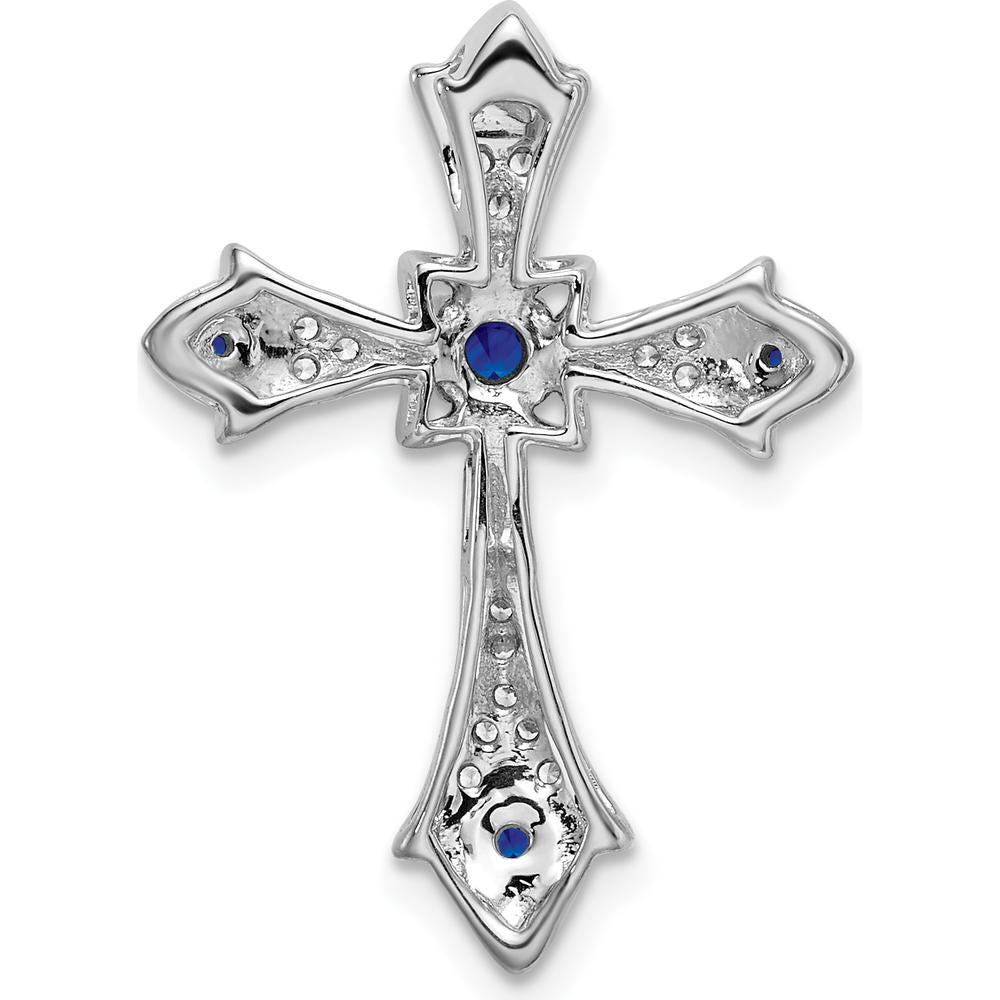 10K White Gold Sapphire and Diamond Fleur de Lis Cross Slide Pendant - 0.048 Carat Sapphire, 0.005 Carat Total Diamond Weight by Oro Pregiato