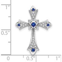 10K White Gold Sapphire and Diamond Fleur de Lis Cross Slide Pendant - 0.048 Carat Sapphire, 0.005 Carat Total Diamond Weight by Oro Pregiato