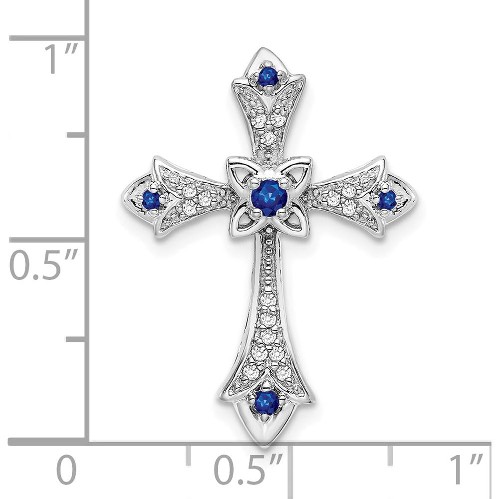 10K White Gold Sapphire and Diamond Fleur de Lis Cross Slide Pendant - 0.048 Carat Sapphire, 0.005 Carat Total Diamond Weight by Oro Pregiato
