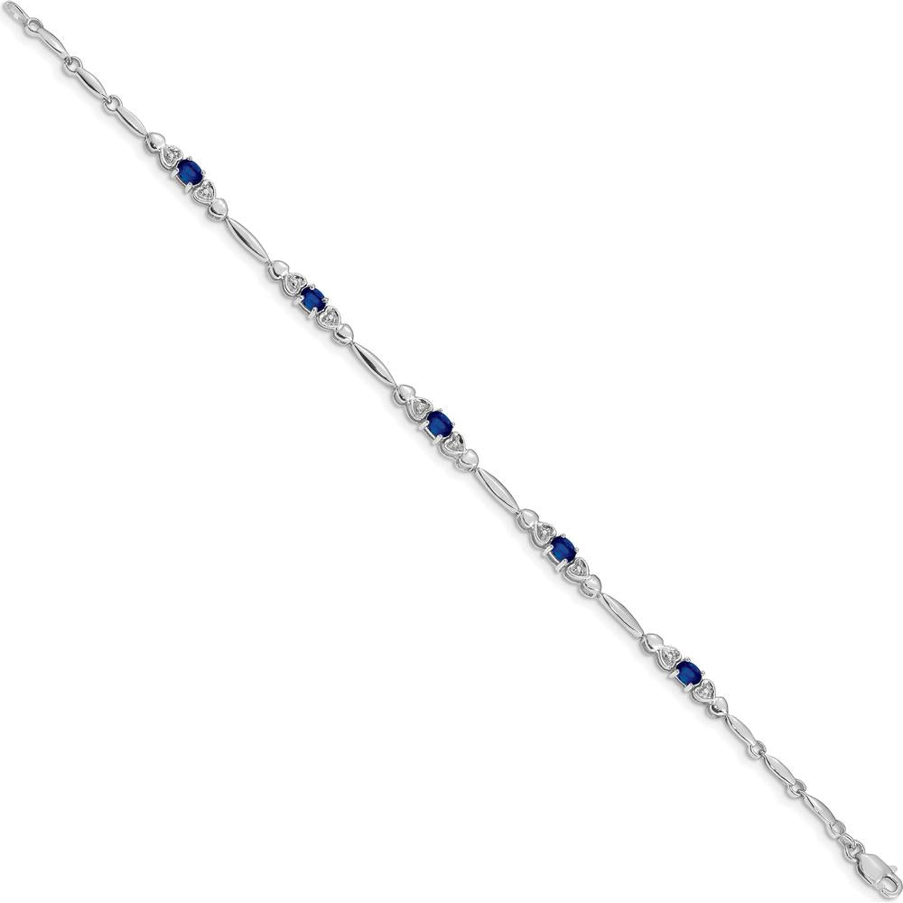10K White Gold Sapphire and Diamond Tennis Bracelet with Oval Sapphires - 0.22 Carats Sapphire Weight, 0.01 Carats Diamond Weight by Monteluci Fine Jewelry