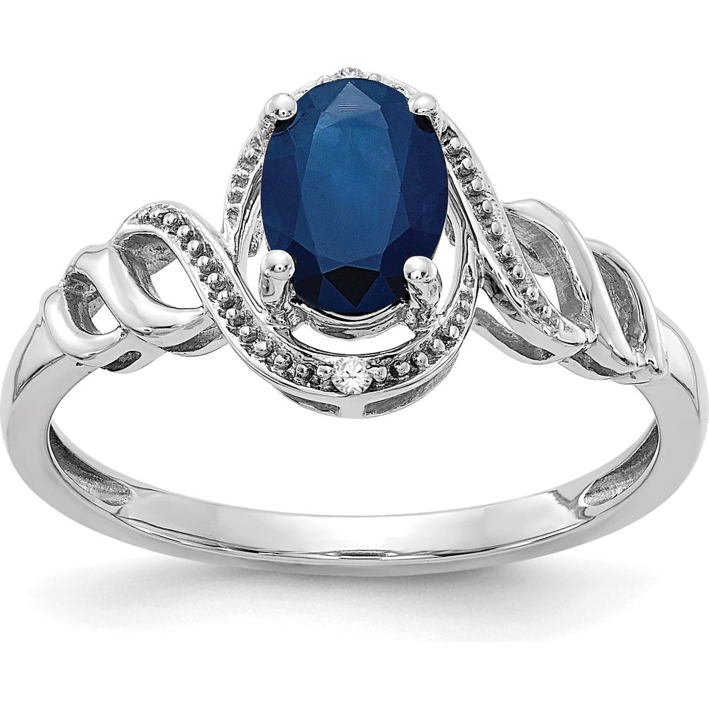 10K White Gold Sapphire and Round Diamond Ring - 1.07 Carat Sapphire, 0.01 Carat Diamond