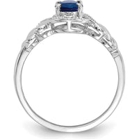 10K White Gold Sapphire and Round Diamond Ring - 1.07 Carat Sapphire, 0.01 Carat Diamond