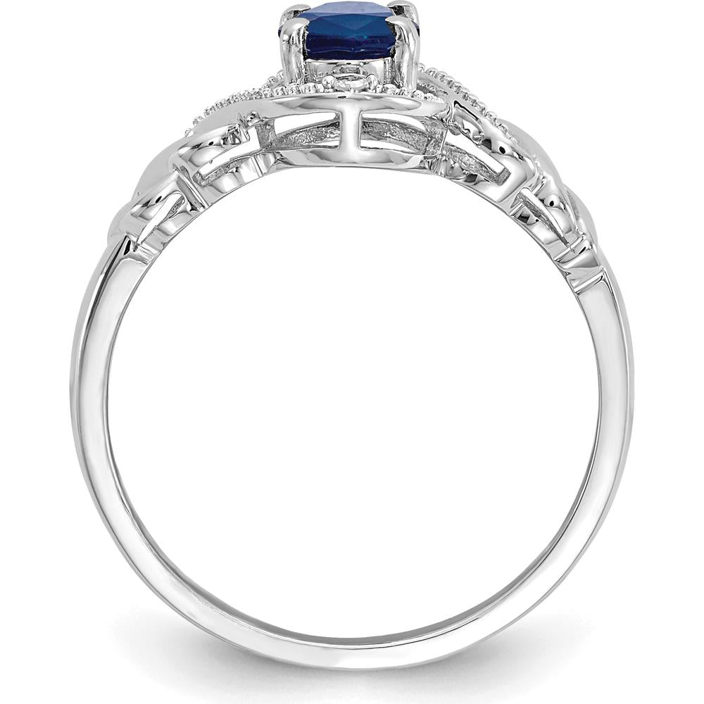 10K White Gold Sapphire and Round Diamond Ring - 1.07 Carat Sapphire, 0.01 Carat Diamond