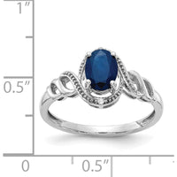 10K White Gold Sapphire and Round Diamond Ring - 1.07 Carat Sapphire, 0.01 Carat Diamond