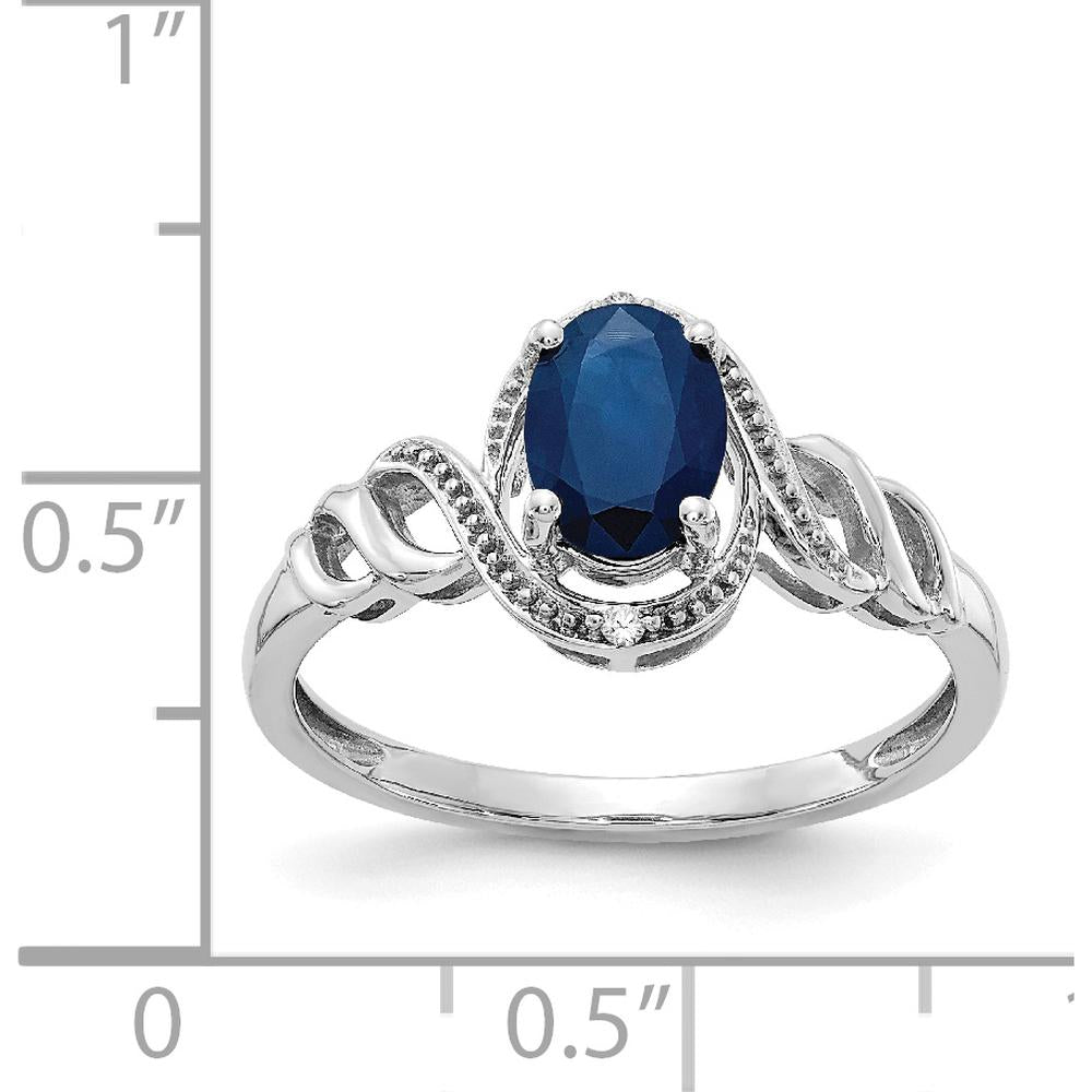 10K White Gold Sapphire and Round Diamond Ring - 1.07 Carat Sapphire, 0.01 Carat Diamond