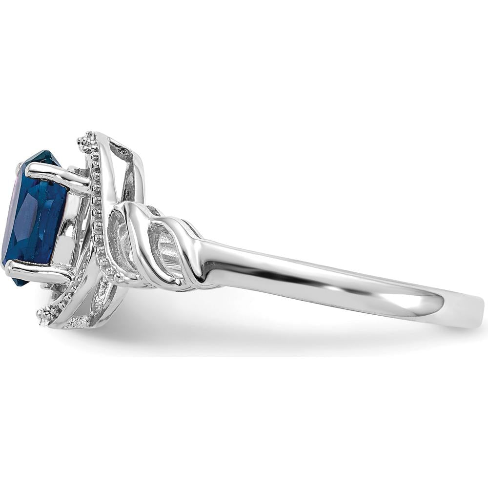 10K White Gold Sapphire and Round Diamond Ring - 1.07 Carat Sapphire, 0.01 Carat Diamond