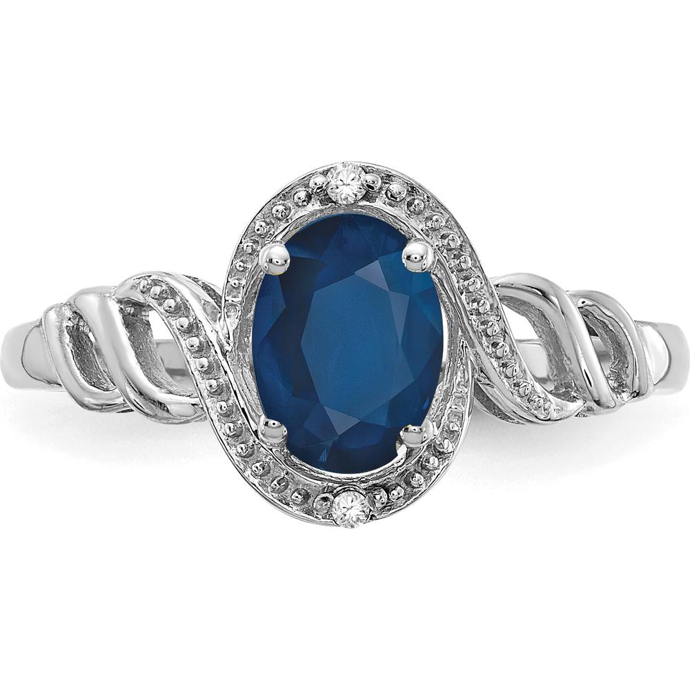 10K White Gold Sapphire and Round Diamond Ring - 1.07 Carat Sapphire, 0.01 Carat Diamond