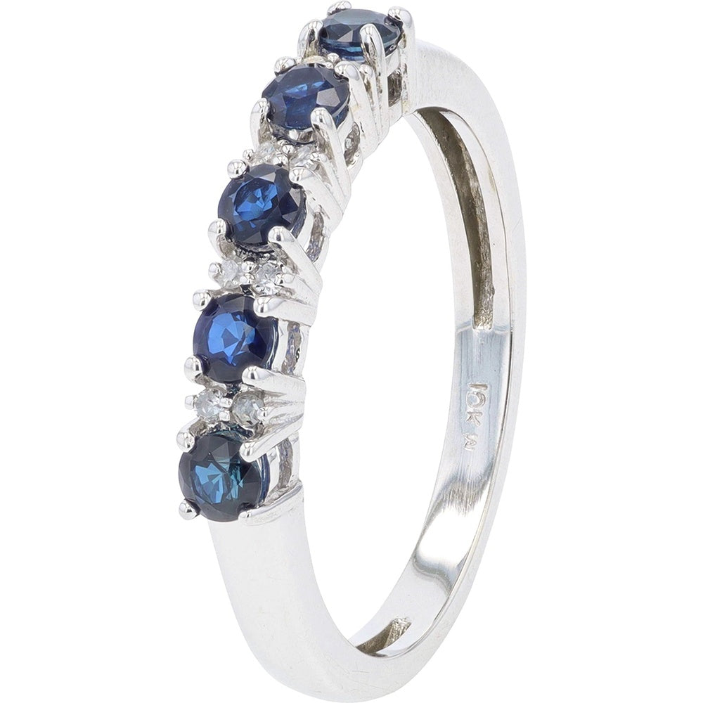10K White Gold Sapphire Band with Prong-Set Round Sapphires and Accent Diamonds - 0.60 Carat Total Sapphire Weight