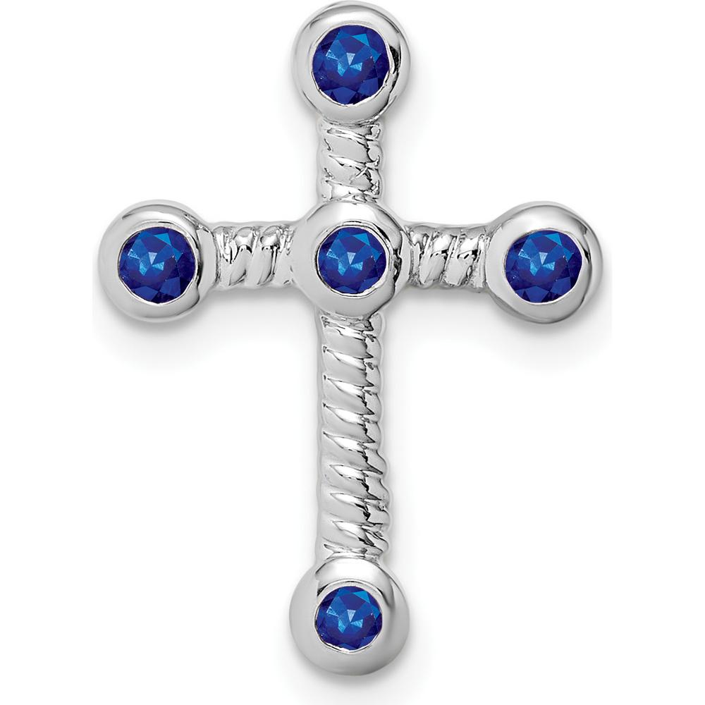 10K White Gold Sapphire Cross Pendant with 5 Round Sapphires - 0.0585 Carat Total Weight by Lumare Gioia