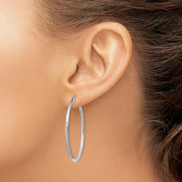 10K White Gold Satin and Diamond-Cut 2mm Round Hoop Earrings - 40mm Length