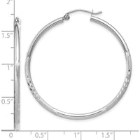 10K White Gold Satin and Diamond-Cut 2mm Round Hoop Earrings - 40mm Length