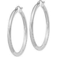 10K White Gold Satin & Diamond-Cut 3mm Round Hoop Earrings