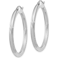 10K White Gold Satin & Diamond-cut 3mm Round Hoop Earrings - Elegant, Timeless Women's Jewelry