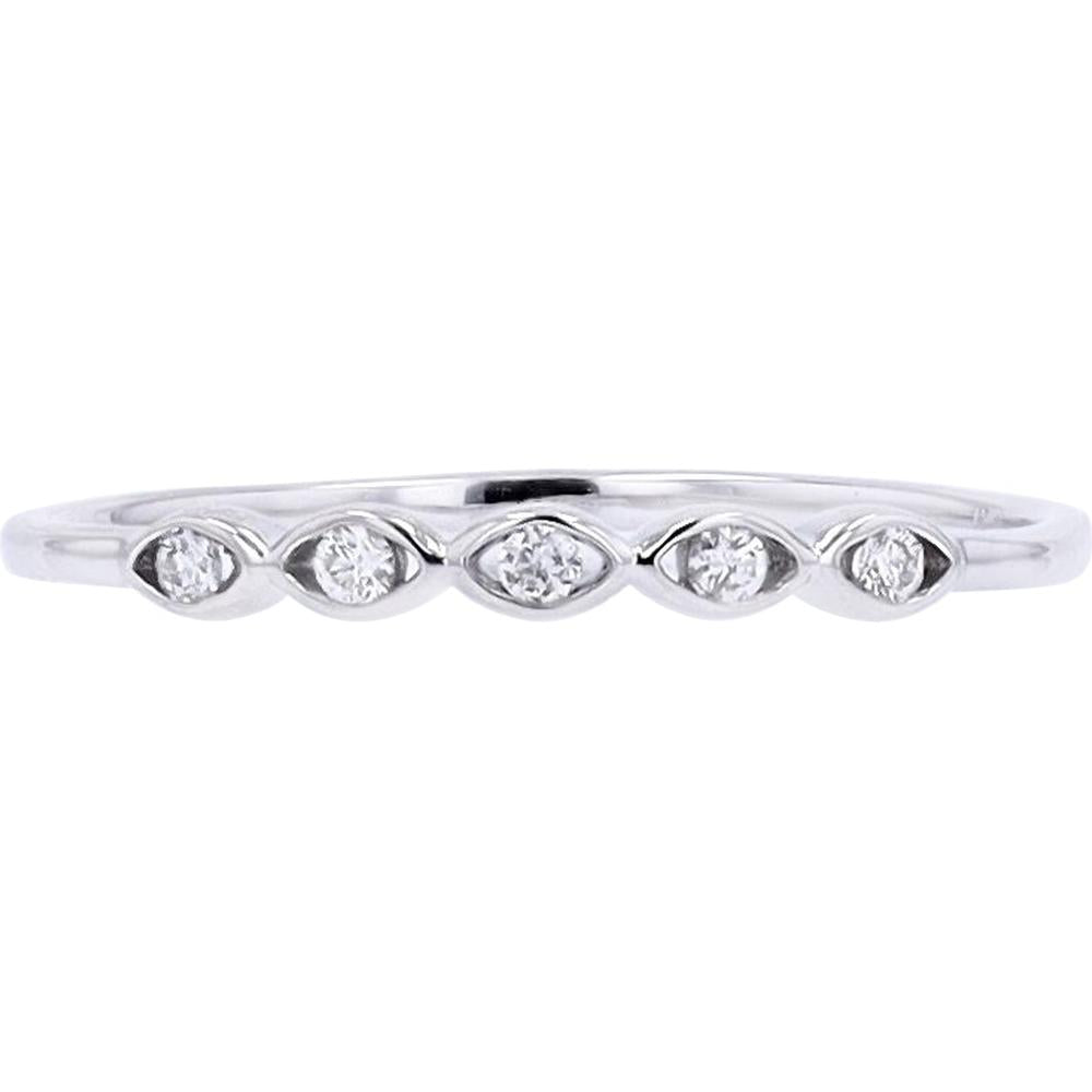 10K White Gold Scalloped Bezel Band with Round Diamonds - 0.06 Carat Total Diamond Weight